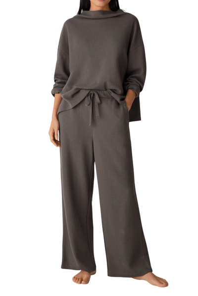 Waffle Cotton Wide-Leg Pant