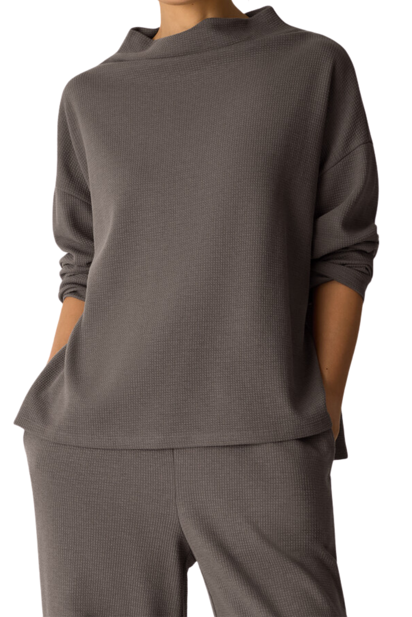 Waffle Cotton Funnel Neck Box-Top