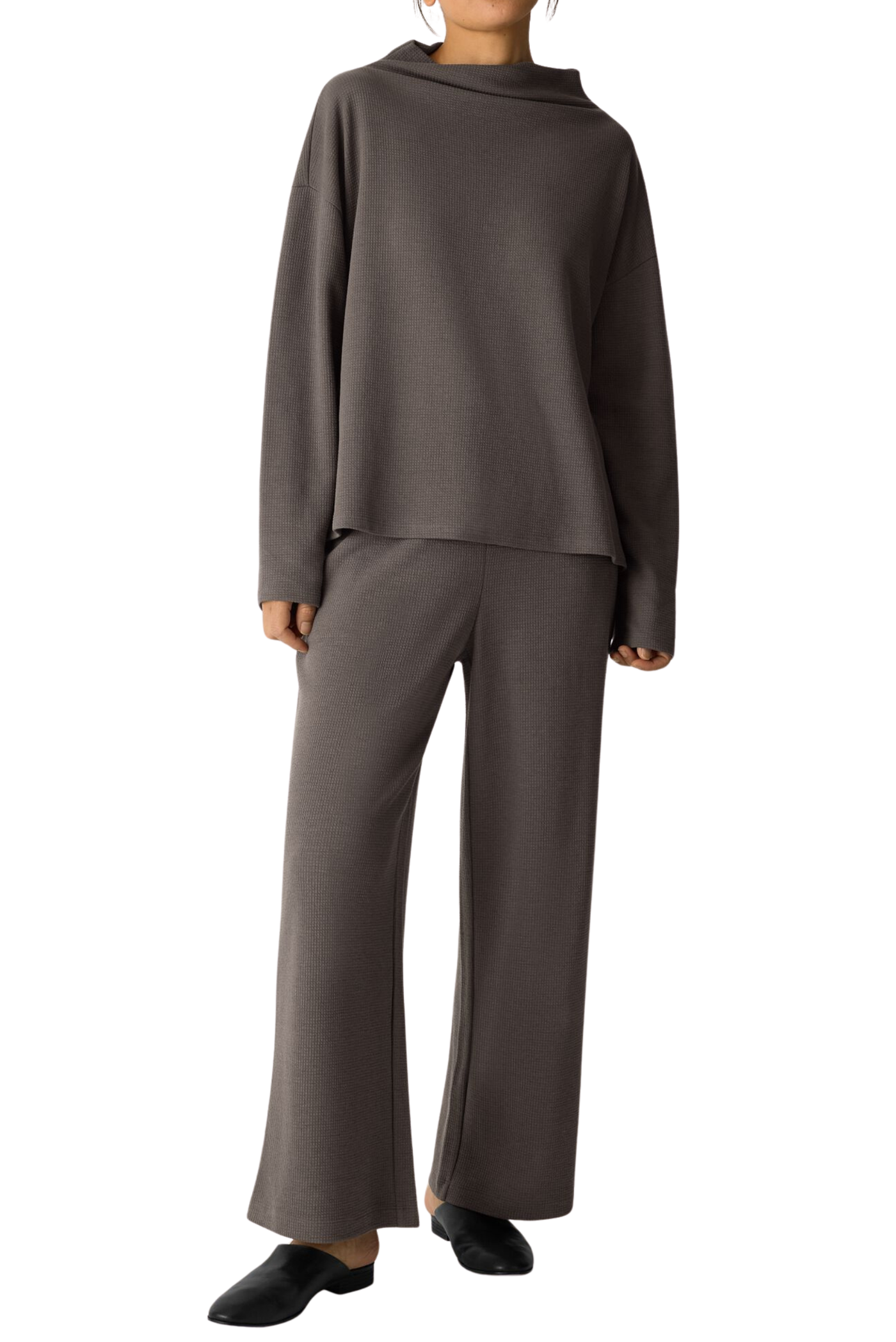 Waffle Cotton Funnel Neck Box-Top