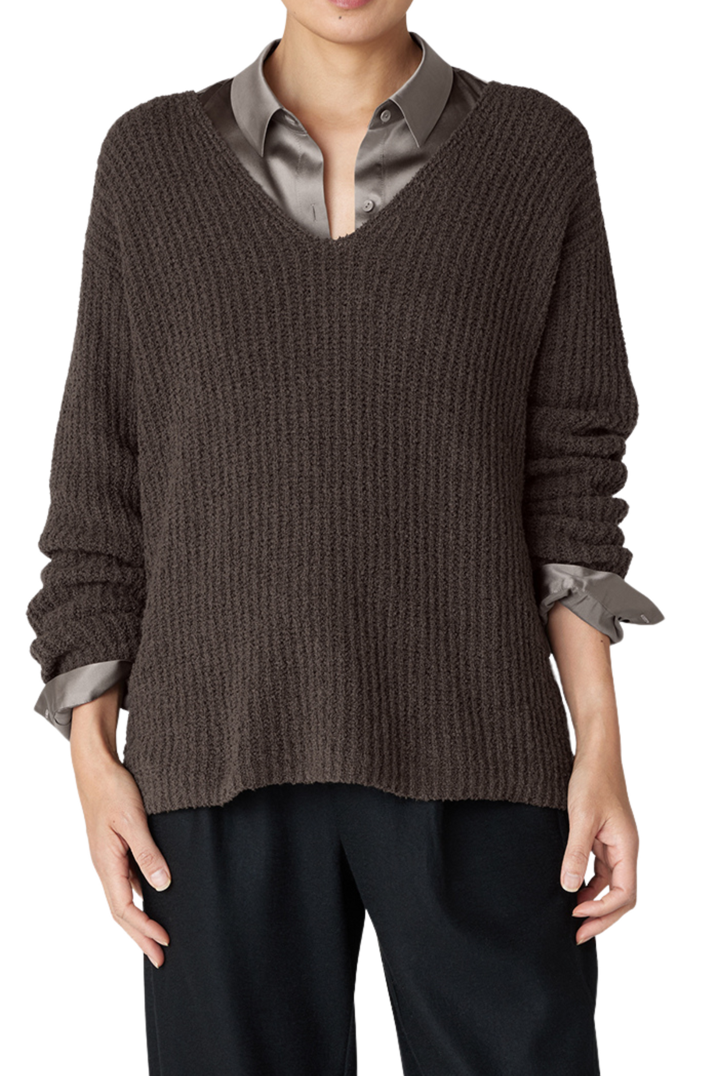 Organic Cotton Fluff V Neck Sweater