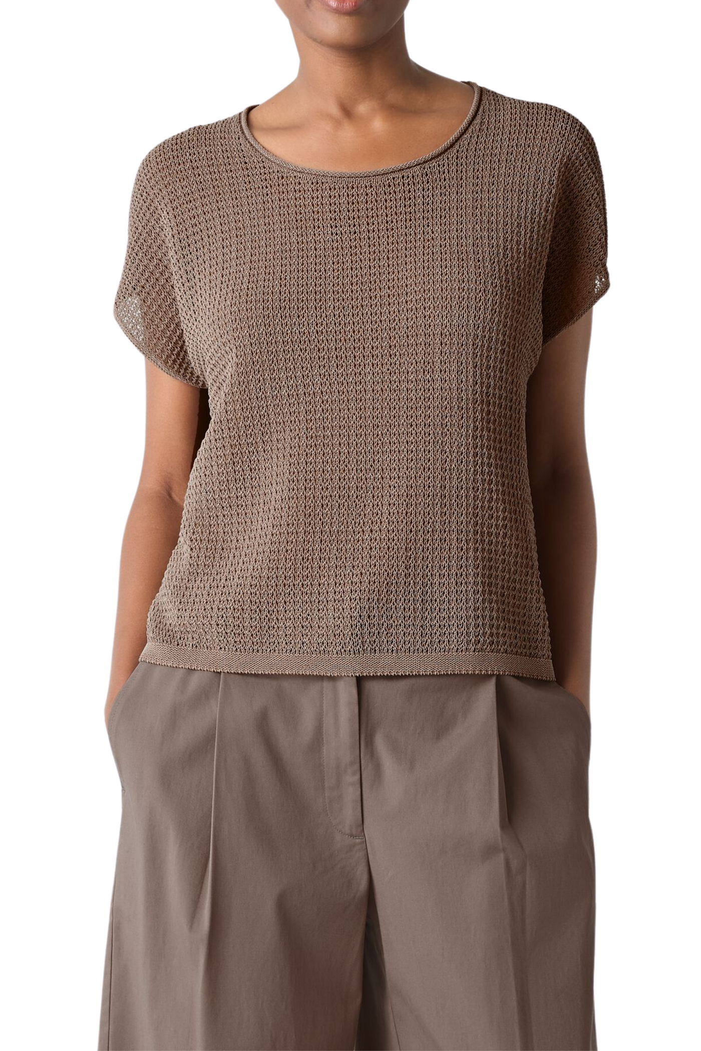 Organic Cotton Cord Sheen Round Neck Top