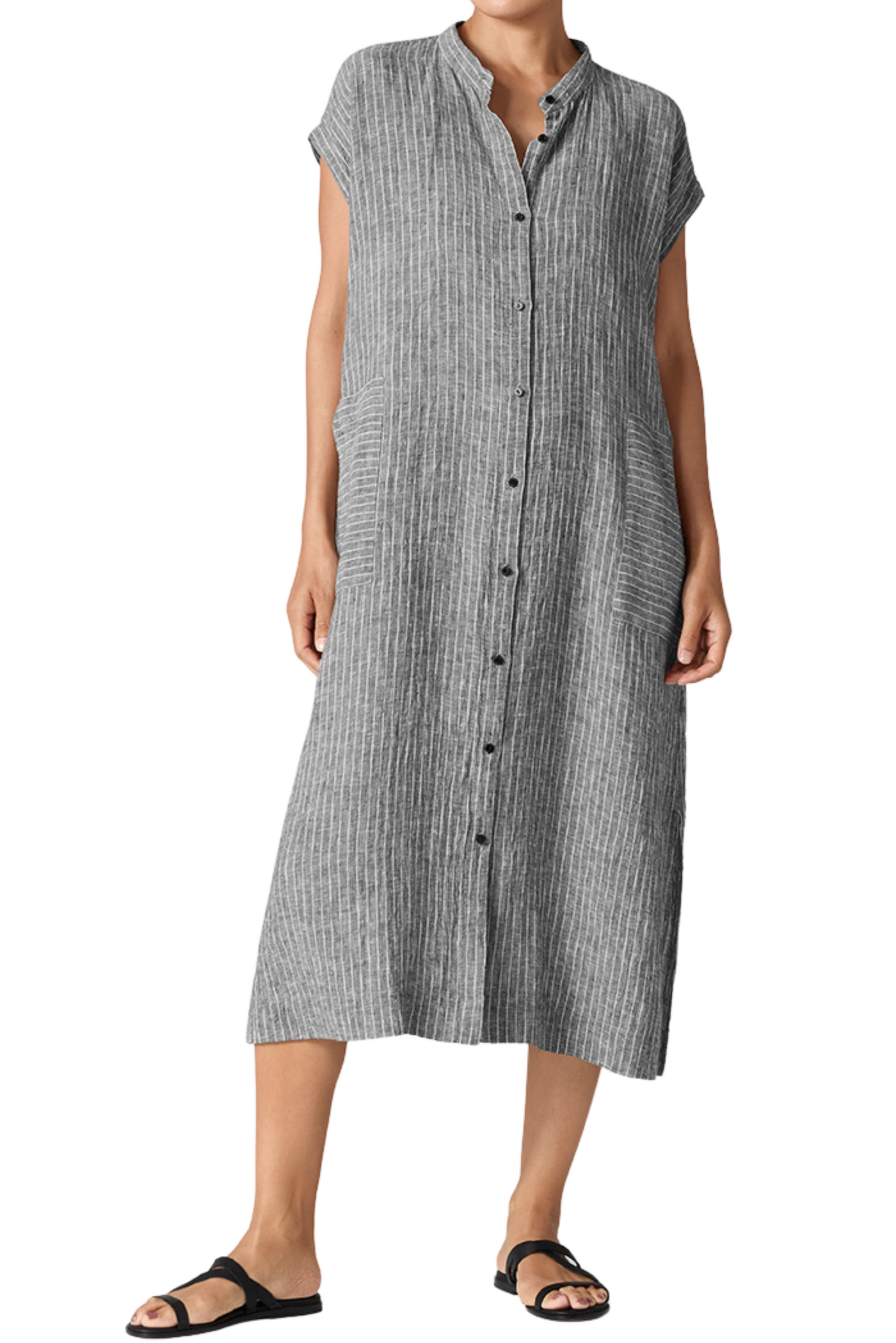 Puckered Organic Linen Shirtdress