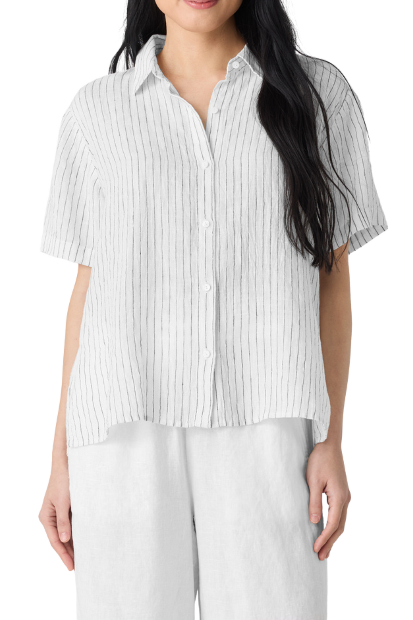 Puckered Organic Linen Short-Sleeve Shirt