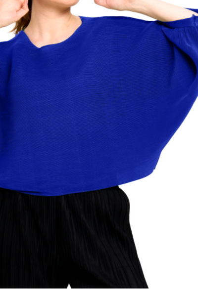 Plisse Bat Wing Sleeve Top