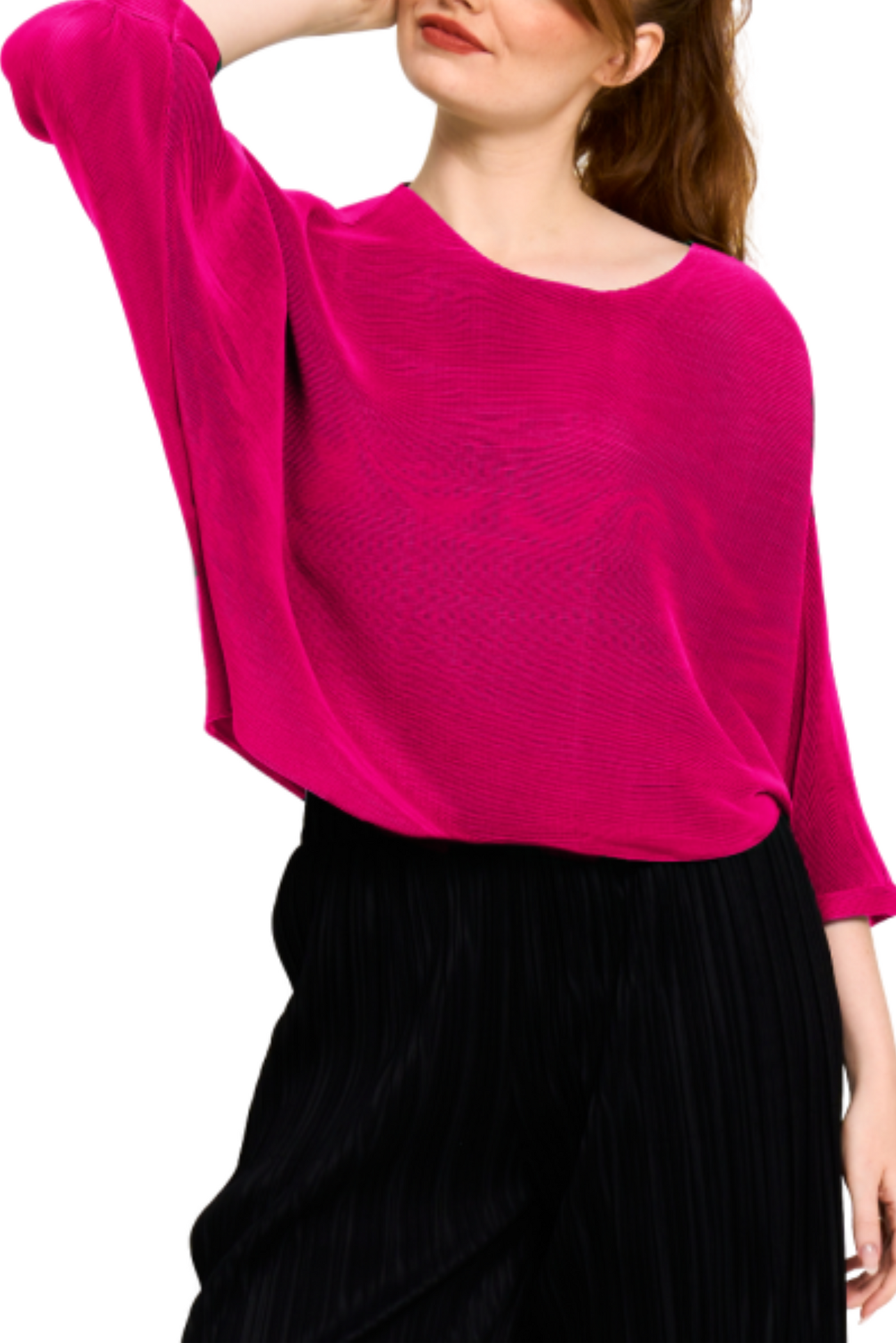 Plisse Bat Wing Sleeve Top