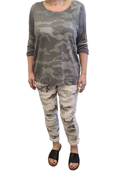Camo Print Long Sleeve Top